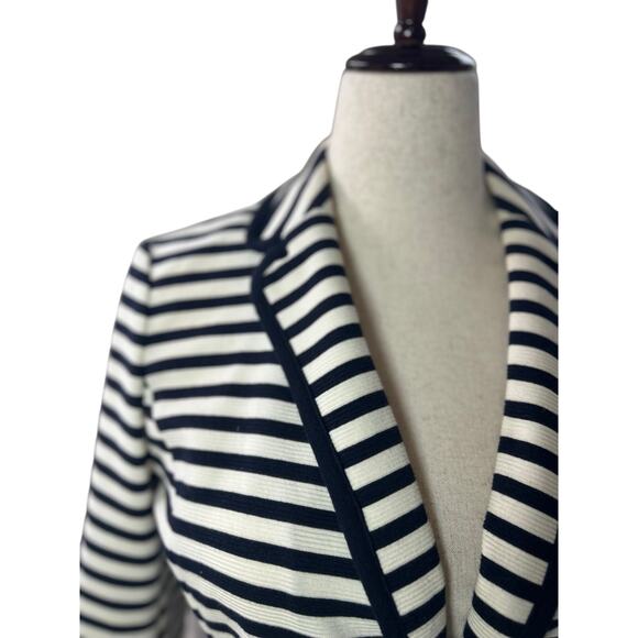 Talbots Navy White Stripe Stretch Knit Blazer Jacket Sz Large Coastal Nautical - Picture 5 of 10